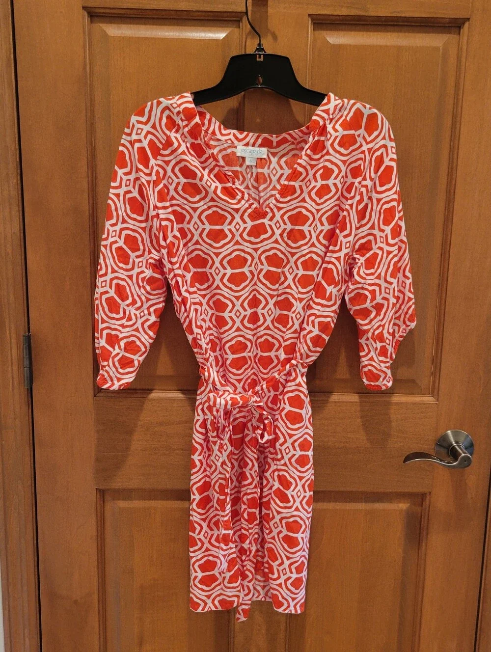 Escapada Red Geometric Tie-Waist Mini Dress Size M